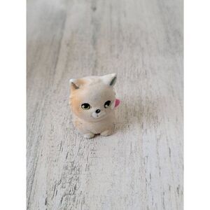 Flocked white cat mini AS IS bow doll accessory pet toy